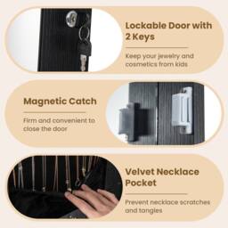 Costway 4 iN 1 Swivel Jewelry Cabinet Lockable Jewelry Armoire-Black in Black - thumbnail 5