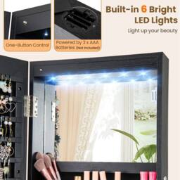 Costway 4 iN 1 Swivel Jewelry Cabinet Lockable Jewelry Armoire-Black in Black - thumbnail 9