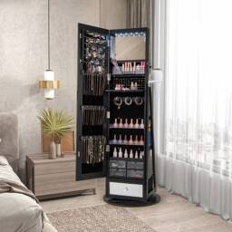 Costway 4 iN 1 Swivel Jewelry Cabinet Lockable Jewelry Armoire-Black in Black - thumbnail 4