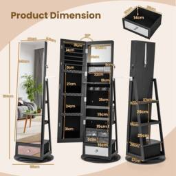Costway 4 iN 1 Swivel Jewelry Cabinet Lockable Jewelry Armoire-Black in Black - thumbnail 2