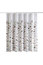 Neel Blue Leaves Design Polyester Shower Curtain, Water-Resistant Bathroom Curtain With 12 Hooks - 180x200cm - Size: 180 cm width x 200 cm drop