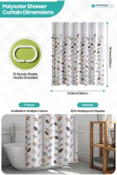 Neel Blue Leaves Design Polyester Shower Curtain, Water-Resistant Bathroom Curtain With 12 Hooks - 180x200cm - Size: 180 cm width x 200 cm drop - thumbnail 2