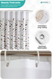 Neel Blue Leaves Design Polyester Shower Curtain, Water-Resistant Bathroom Curtain With 12 Hooks - 180x200cm - Size: 180 cm width x 200 cm drop - thumbnail 4