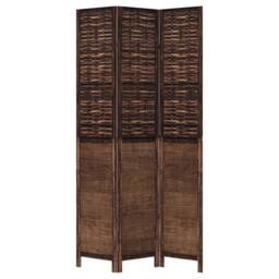 Berkfield Home Room Divider 3 Panels Dark Brown Solid Wood Paulownia - thumbnail 4