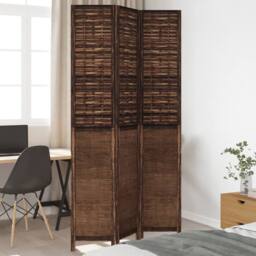 Berkfield Home Room Divider 3 Panels Dark Brown Solid Wood Paulownia