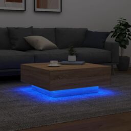 Berkfield Home Coffee Table with LED Lights Sonoma Oak 80x80x31 cm in Brown - Size: 80 x 80 x 31 cm - thumbnail 4