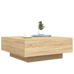 Berkfield Home Coffee Table with LED Lights Sonoma Oak 80x80x31 cm in Brown - Size: 80 x 80 x 31 cm - thumbnail 6