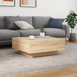 Berkfield Home Coffee Table with LED Lights Sonoma Oak 80x80x31 cm in Brown - Size: 80 x 80 x 31 cm - thumbnail 5