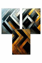 ARTZE Set of 3 Abstract Metallic Distressed Mosaic Art Posters - Size: W50 cm x H70 cm - thumbnail 1