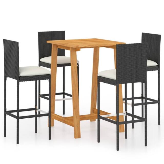 Berkfield Home 5 Piece Garden Bar Set with Cushions Poly Rattan Black - image 1