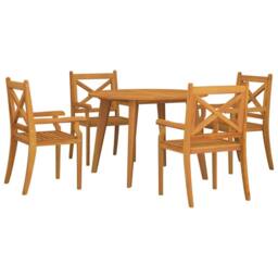 Berkfield Home 5 Piece Garden Dining Set Solid Wood Acacia in Brown - thumbnail 3