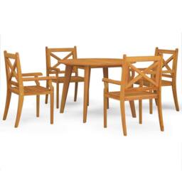 Berkfield Home 5 Piece Garden Dining Set Solid Wood Acacia in Brown - thumbnail 2
