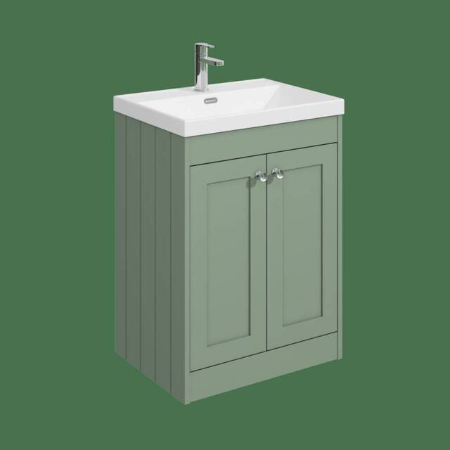 Balterley 600mm Floor Standing 2 Door Unit & Thin Edge Basin 1 Tap Hole - Green - image 1