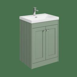 Balterley 600mm Floor Standing 2 Door Unit & Thin Edge Basin 1 Tap Hole - Green - thumbnail 1