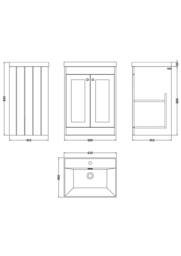 Balterley 600mm Floor Standing 2 Door Unit & Thin Edge Basin 1 Tap Hole - Green - thumbnail 2