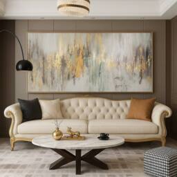 Mafett Modern Gold Grey Large Canvas Wall Art Gilded Reflections - Size: 150 cm × 80 cm