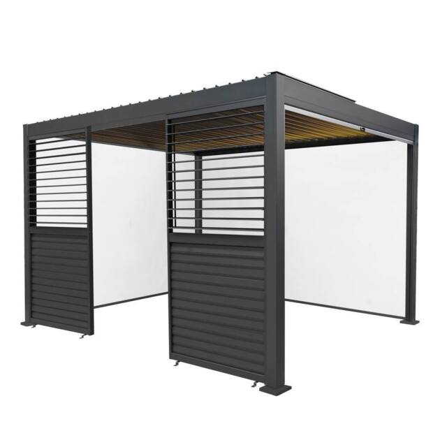 Monstershop Anthracite Aluminium Pergola With White Blinds, 2 x Side Panels & LED in Grey - image 1