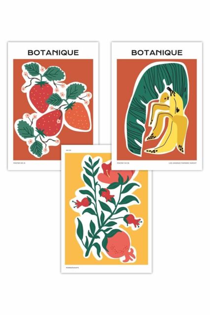 ARTZE Set of 3 Farmers Market Fruit in Red Green Yellow Art Posters - Size: W50 cm x H70 cm - image 1