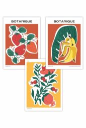 ARTZE Set of 3 Farmers Market Fruit in Red Green Yellow Art Posters - Size: W50 cm x H70 cm - thumbnail 1