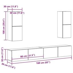 Berkfield Home 4 Piece TV Cabinet Set Wall-mounted Old Wood Engineered Wood in Brown - thumbnail 9