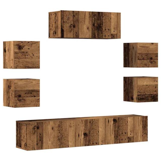 Berkfield Home 7 Piece TV Cabinet Set Wall-mounted Old Wood Engineered Wood in Brown - image 1