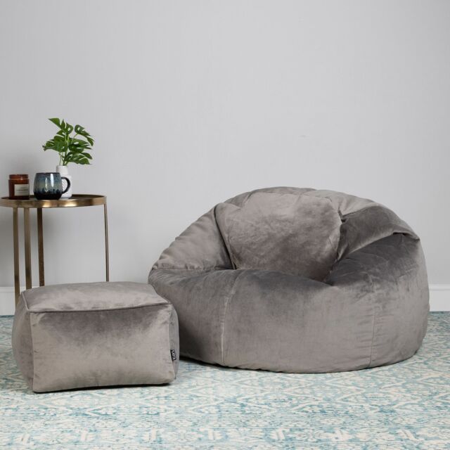 icon Kingston Classic Velvet Bean Bag Chair & Pouffe Pink Bean Bag Chair in Charcoal - image 1