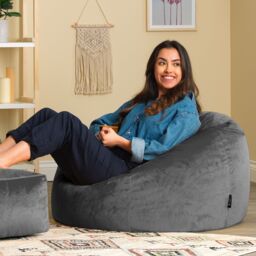 icon Kingston Classic Velvet Bean Bag Chair & Pouffe Pink Bean Bag Chair in Charcoal - thumbnail 2