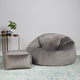 icon Kingston Classic Velvet Bean Bag Chair & Pouffe Pink Bean Bag Chair in Charcoal