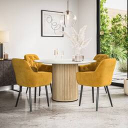 More4Homes Arlo White Marble Top W Oak Legs + Anika Velvet Dining Chair Set Of 4 in Mustard - thumbnail 1