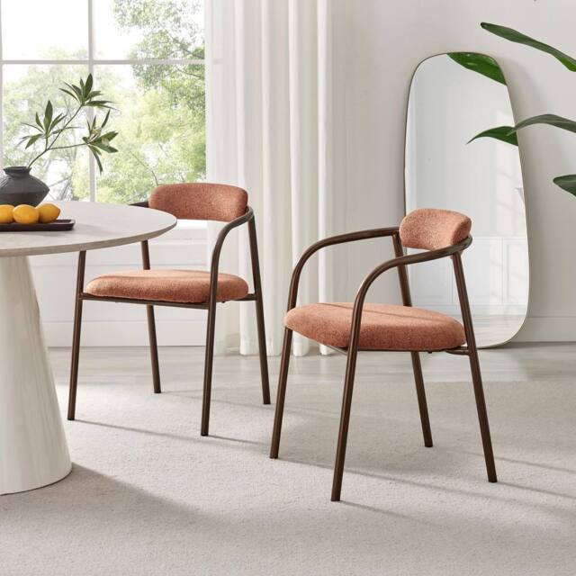 FurnitureboxUK 2x Rhea Terracotta Orange Fabric Dining Chairs Bronze Legs - image 1