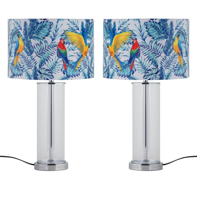 First Choice Lighting Set of 2 Aura - Chrome Table Lamps with Parrot Velvet Shades in Silver - image 1