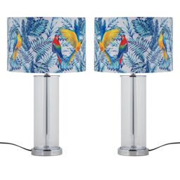 First Choice Lighting Set of 2 Aura - Chrome Table Lamps with Parrot Velvet Shades in Silver - thumbnail 1
