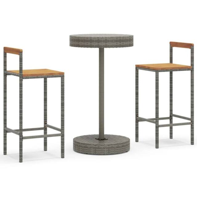 Berkfield Home 3 Piece Garden Bar Set Grey Poly Rattan&Solid Wood Acacia - image 1