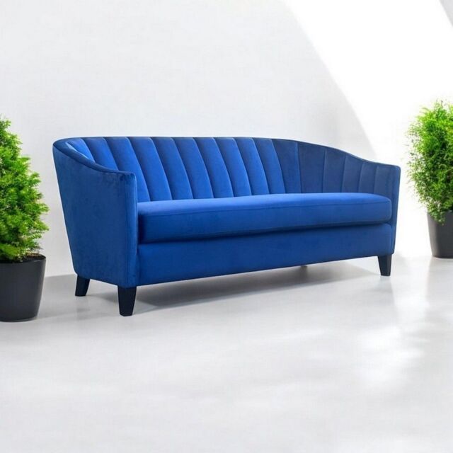 Minster 3 Seater Sofa - Velvet - L74 x W189 x H80 cm - Blue - Size: 1 Pack - image 1