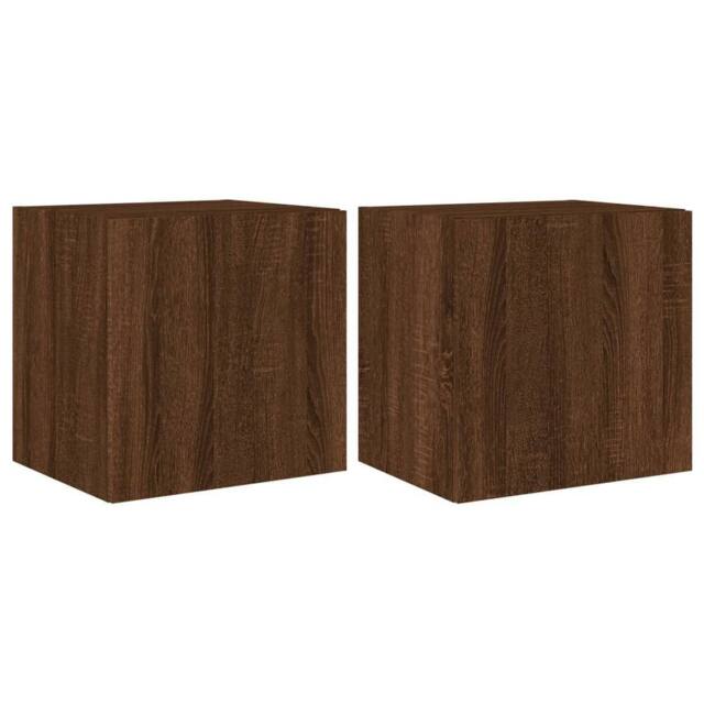 Berkfield Home TV Wall Cabinets with LED Lights 2 pcs Brown Oak 40.5x35x40 cm - image 1
