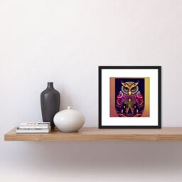 Artery8 Colourful Multicoloured New Age Folk Style Owl Bird Portrait Illustration Square Wooden Framed Wall Art Print Picture 8X8 Inch in Black - thumbnail 2