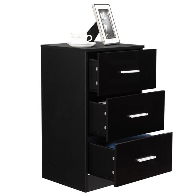 Gymax Nightstand Chest of Drawers With 3-Drawer Bedroom Organizer Black - image 1