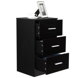 Gymax Nightstand Chest of Drawers With 3-Drawer Bedroom Organizer Black - thumbnail 1