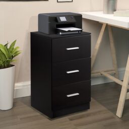 Gymax Nightstand Chest of Drawers With 3-Drawer Bedroom Organizer Black - thumbnail 3