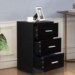 Gymax Nightstand Chest of Drawers With 3-Drawer Bedroom Organizer Black - thumbnail 4