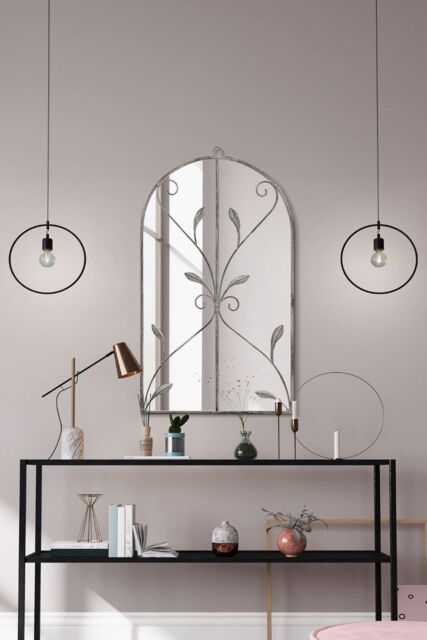 "MirrorOutlet Concrete Colour Metal Framed Arched Wall Mirror 31""x 18"" (80 X 46CM) in Grey - Size: 1 Pack" - image 1