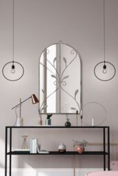 "MirrorOutlet Concrete Colour Metal Framed Arched Wall Mirror 31""x 18"" (80 X 46CM) in Grey - Size: 1 Pack"