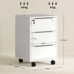 HOMCOM Modern 3-Drawer Locking File Cabinet Mobile Filing Cabinet in White - thumbnail 3