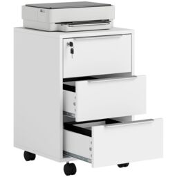 HOMCOM Modern 3-Drawer Locking File Cabinet Mobile Filing Cabinet in White - thumbnail 2
