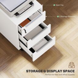 HOMCOM Modern 3-Drawer Locking File Cabinet Mobile Filing Cabinet in White - thumbnail 4