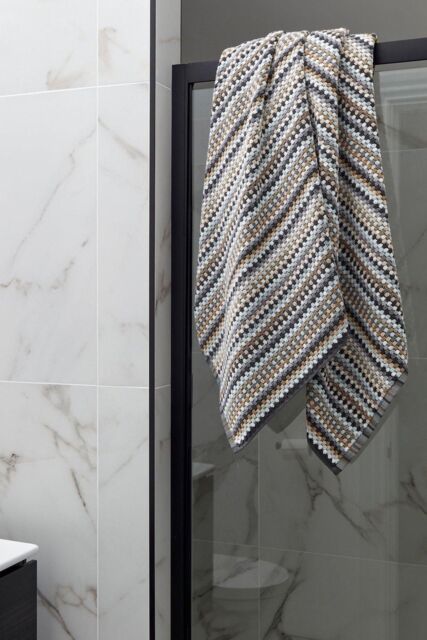CHRISTY 'Carnaby Stripe' 100% Cotton Yarn Jacquard Towels in Brown - Size: Bath Sheet