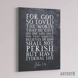 "Artery8 John 3 16 For God So Loved The World Bible Quote Canvas Wall Art Print in Grey - Size: W18"" x H24""" - thumbnail 2
