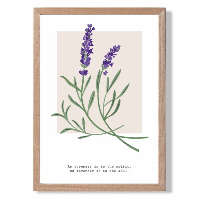 ARTZE Lavender Plant & Quote Flower Market Simplicity Framed Print SIZE: A4 with Oak Frame in Purple - Size: A3 - image 1