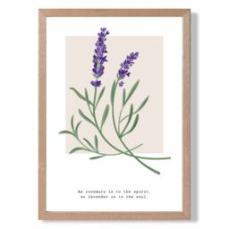 ARTZE Lavender Plant & Quote Flower Market Simplicity Framed Print SIZE: A4 with Oak Frame in Purple - Size: A3 - thumbnail 1