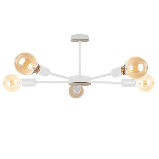 Netlighting Sun Multi Arm Semi Flush Ceiling Light Wood White 48cm 5x E27